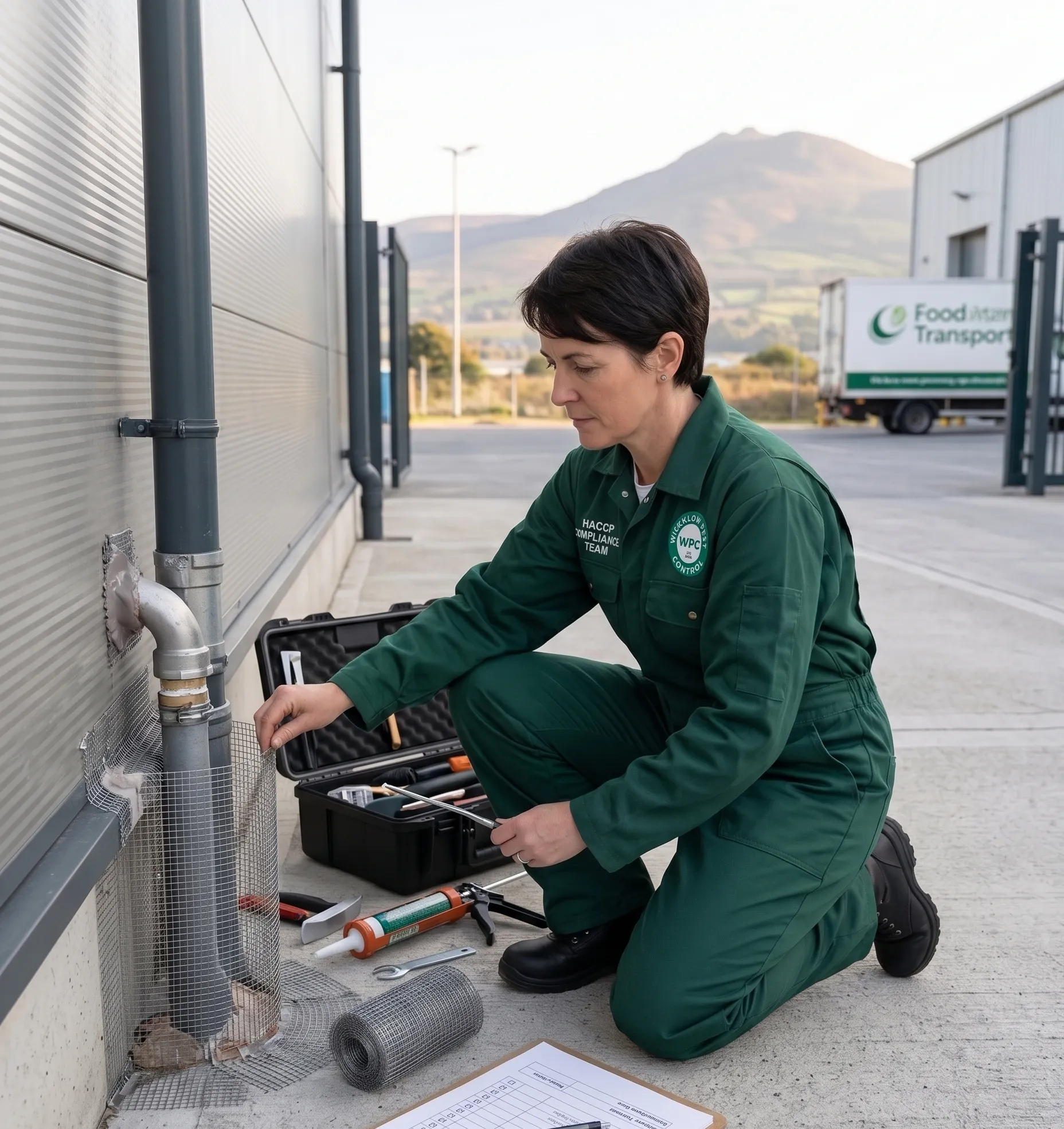 A technician completing commercial pest proofing for compliance in Leinster.