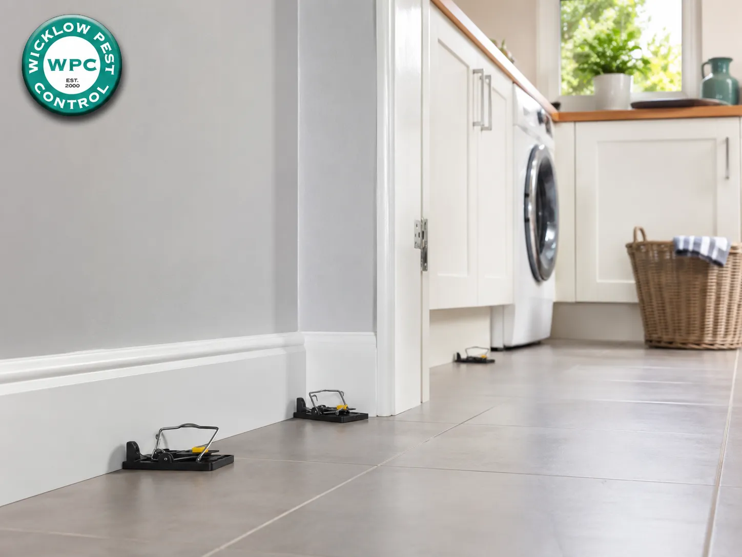 Snap traps placed along wall lines to get rid of mice in a Wicklow home.