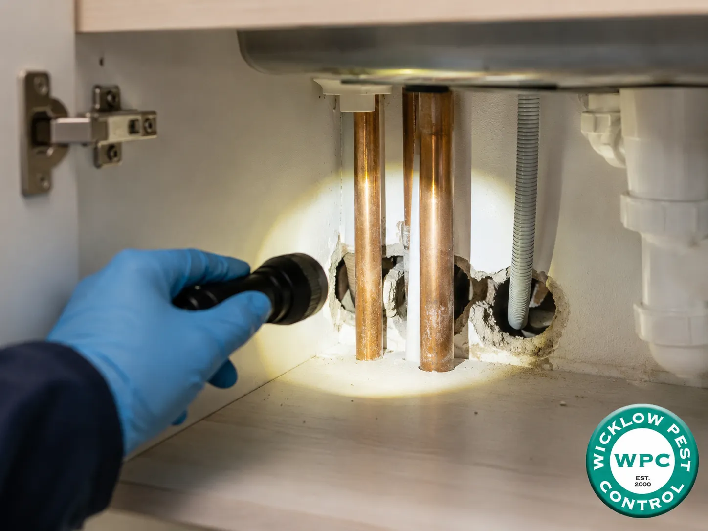 Why Mice Come Indoors – inspecting unsealed utility pipe entries.