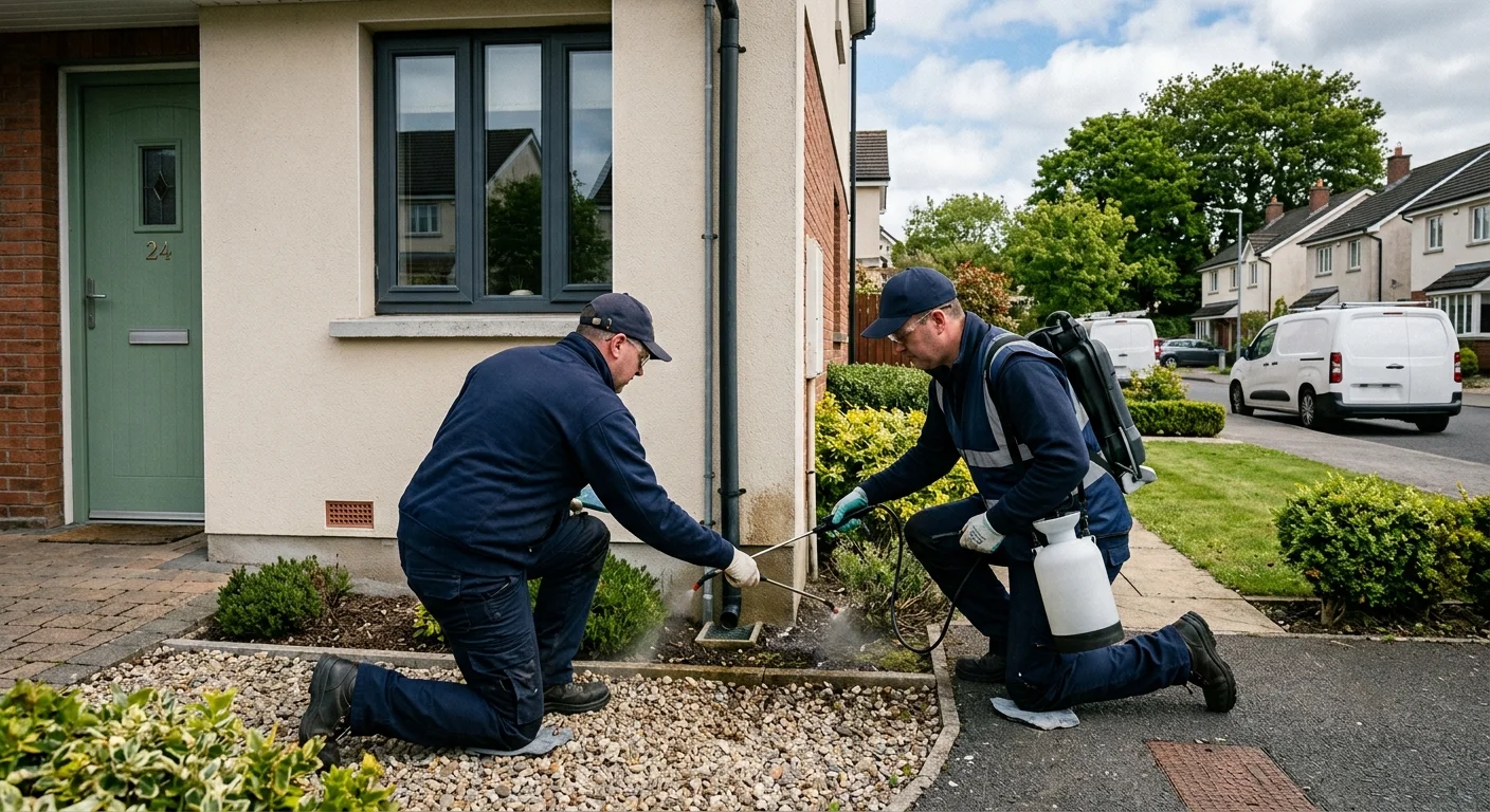 A PMU-certified technician carrying out a pest control treatment at a property in Bray, Co. Wicklow.
