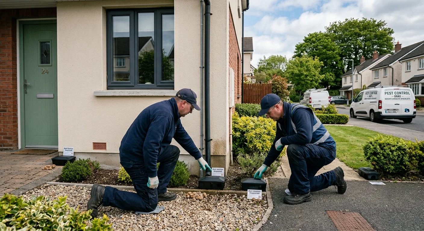 A discreet rodent bait station installed at a residential property in Bray as part of a proofing programme.