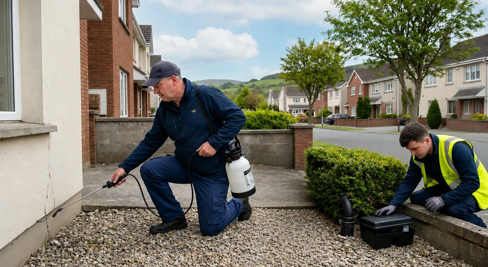 Pest Control Cost – A technician treating a wasp nest at a property in Co. Wicklow, where a single-visit treatment typically costs EUR80 to EUR120